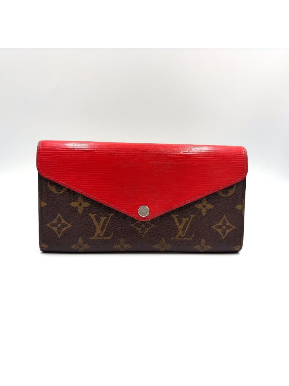 Louis Vuitton Portefeuille Marie Lou Long Leather Brown Red Trifold Wallet
